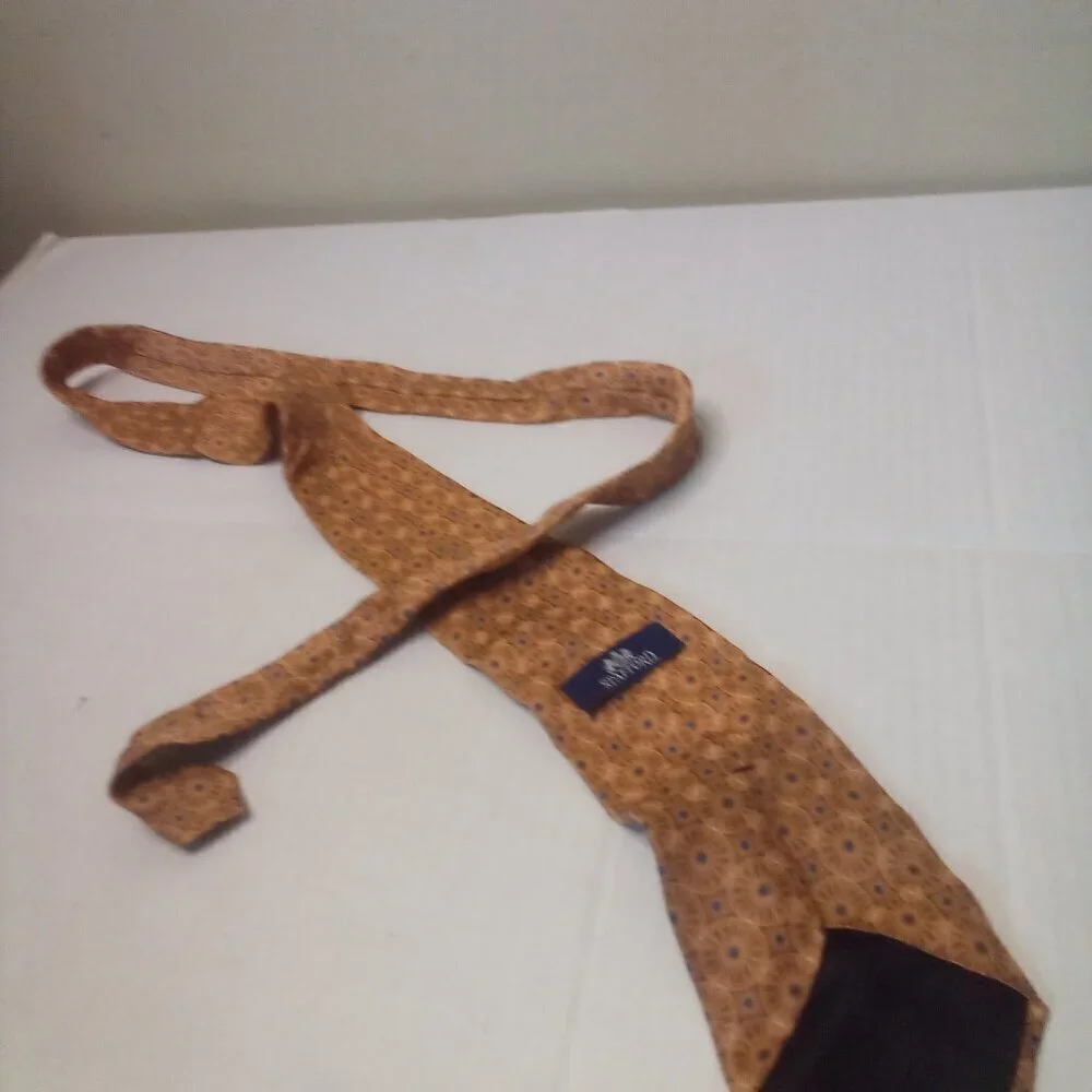 Stafford Tie Necktie Men 100% Silk Pattern Orange Tan Blue